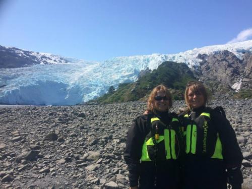 Clients take a shore break on a Glacier Jetski Adventures tour